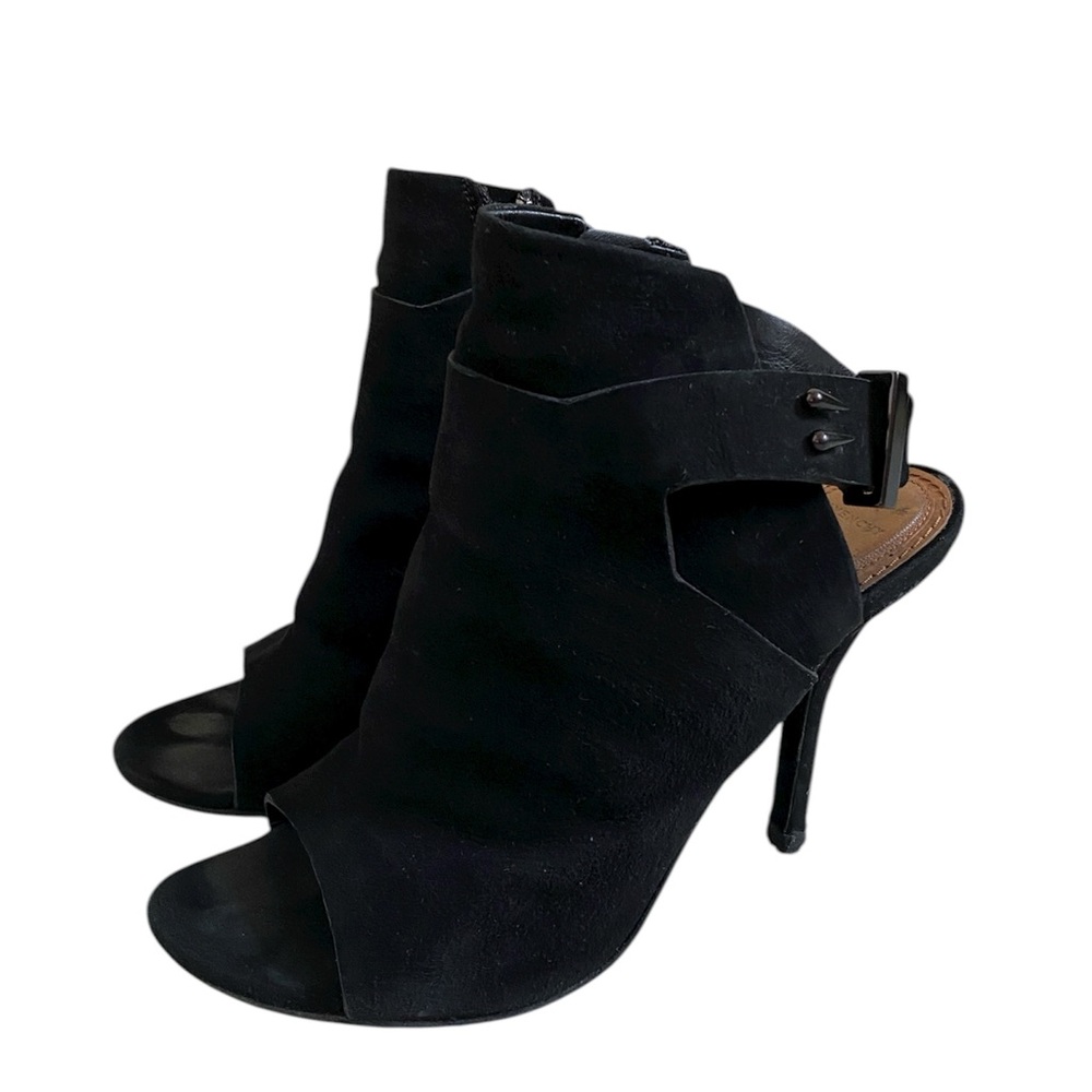 Givenchy Black Suede Open Toe Sling Back Heeled Bootie Boots Size 8 Damaged - Picture 3 of 13